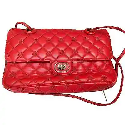 Vintage Judith Leiber Evening Bag Red Quilted Leather Shoulder Strap • $100.17