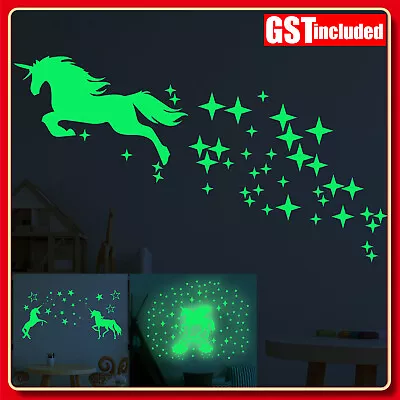 1-2x Glow In The Dark Rainbow Unicorn Wall Sticker Kids Room Decor Stars Space • $7.89
