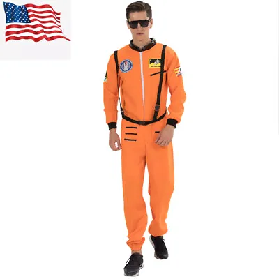 Astronaut Jumpsuit Costume Nasa Orange Shuttle Ship Moon Space Suit Adult Mens • $29.99