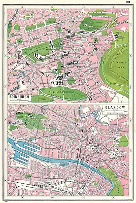 £9.99 • Buy SCOTLAND. Edinburgh Glasgow Town Plans. HARMSWORTH 1920 Old Antique Map Chart