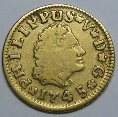 1745 Sevilla 1/2 Escudo Philip V Gold Spain Doubloon Spanish Colonial Era • $299