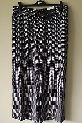 Ladies M&s Sizes 16 18 Or 20 Navy Mix Soft Pull On Wide Leg Trousers • £17.99