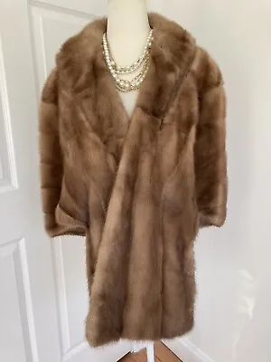 GLAM! Vintage 50’s 60’s Genuine Mink Fur Shawl Collar Cape Stole W Pockets! • $145