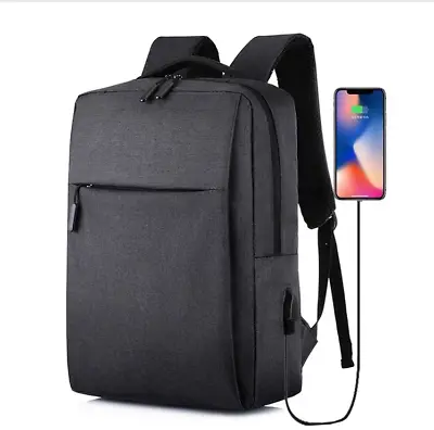 $19.89 • Buy Men Laptop Backpack School Travel Computer Bookbag With USB Charging Port Black