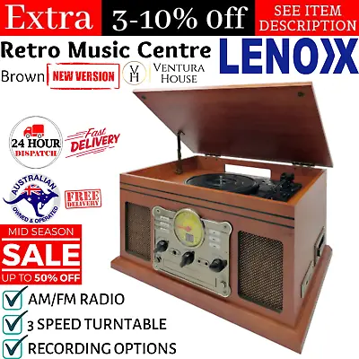 $206.68 • Buy Turntable Vinyl Record Player AM FM Radio CD Cassette AUX USB BLUETOOTH MP3 New 