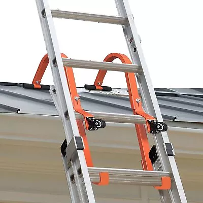 Pair Extension Ladder Roof Hook W/ WHEEL Ladders Adapter Ladder Stabilizer Climb • £58.78