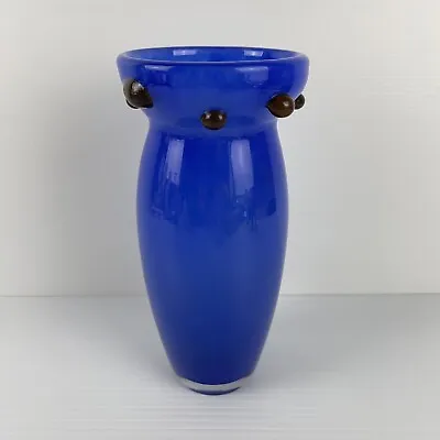 Czech? Art Deco Glass Vase Cobalt Blue W Black Ball Pop Art Abstract 3D Vase 9  • $98