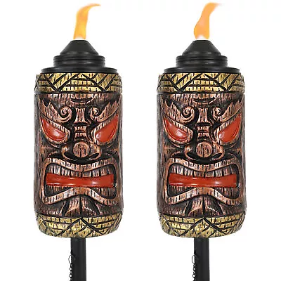 Resin/Metal 3-in-1 Tiki Face Outdoor Lawn Torch - Set Of 2 By Sunnydaze • $62.95