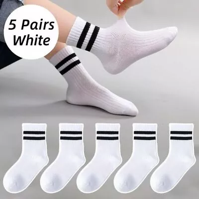 5 Pairs Boys Girls Kids Baby Trainer Sports Socks Children Cotton Soft Striped • £7.99