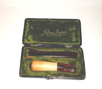 Old Ambros Short Meershaum Pipe & Cherry Amber Cigarette Holder In Leather Case  • $75