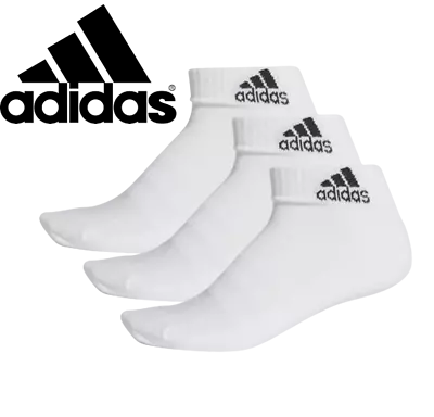 3 Pairs Adidas Sports Socks Mens Womens Unisex Cushioned Ankle  White • £7.99