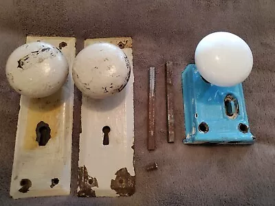 Antique/Vintage Metal Back Plates W/Matching Door Knobs & Porcelain Knob & Lock • $57