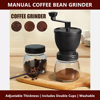 Manual Coffee Bean Grinder Adjustable Coarse Handheld Grinder With Double Cups • £8.99