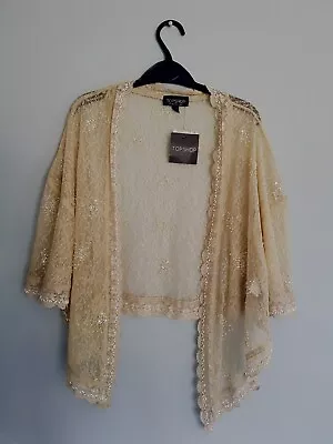 £59.99 • Buy BNWT Topshop Antique Cream Beige Floral Lace Beaded Kimono Bolero -Size 8