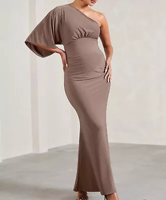 Boutique Women’s Club L Mocha Ruched Asymmetrical Maternity Maxi Dress Size 8  • £30