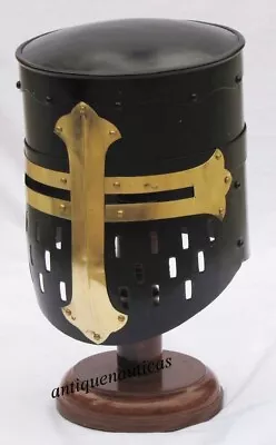 Medieval Knight Templar Knight Crusader Armour Helmet Black Medieval With Stand • $104.49