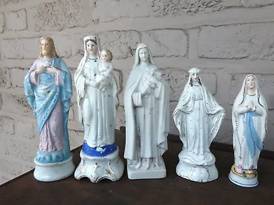 Set 5 Antique French Vieux Paris Porcelain Figurine Statue Religious Madonna • $245