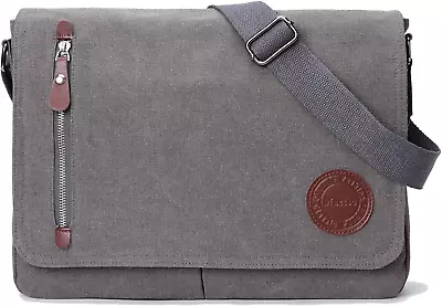 13.5  Vintage Canvas Satchel Messenger Bag Gray Unisex • $35.34