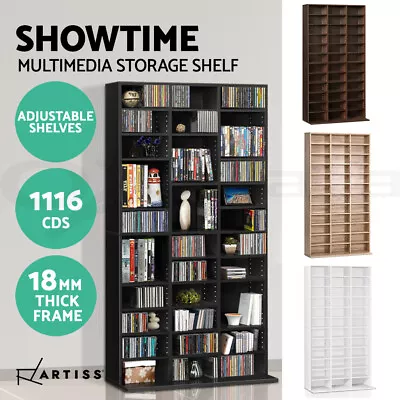 Artiss Bookshelf Display Shelf CD DVD Storage Media Rack Cupboard Black White • $139.95