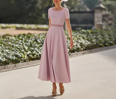 Pink Simple Mother Of The Bride Dress Feather A Line Beading Scoop Prom Dresses • $134.60