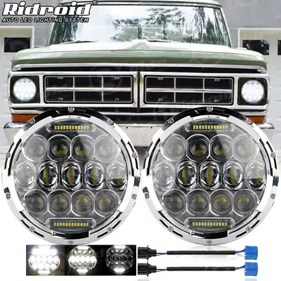 For Ford F-100 1961-1979 Pair 7  Inch Round LED Headlights Hi/Lo Beam DRL Chrome • $52.99