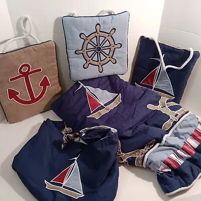 5 Pc Set Sweet Jojo  Nautical Nights  Crib Quilt/ Toy Bag/ 3 Wall Hangings • $45