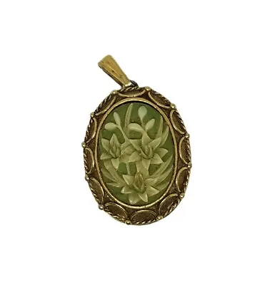 Vintage Vanda Green Floral Cameo Gold Tone Perfume Locket Pendant Only  • $20