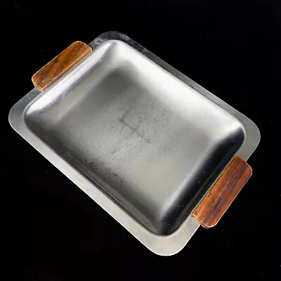 Vtg Mid Century Modern Sm Tray Stainless Steel Wooden Handles Japan 6.25X4.5 In • $12