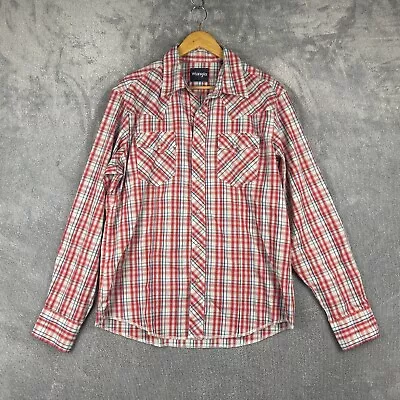 Wrangler Shirt Mens Large Red Plaid Pearl Snap Cowboy Western Rodeo Long Sleeve • $39.95