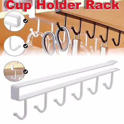 6 Hooks Iron Under Shelf Kitchen Cupboard Cabinet Mug Cup Rack Holder Hanger AU • $7.49