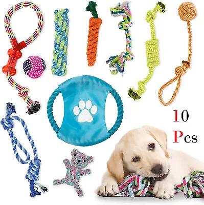 10pcs Dog Toys Kit Tough Chew Rope Knot Ball Pet Puppy Fetch Toy Set • £9.29