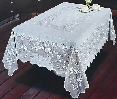 White Vinyl Tablecloth Floral Laced Table Cloth Cover Waterproof • $17.99