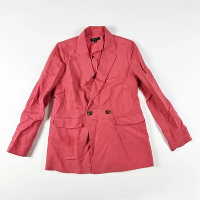 $50 • Buy Zara Linen Blend Collared Double Breasted Structured Blazer Jacket Light Pink 2