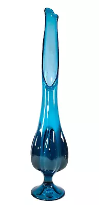 Vtg Lrg MCM Viking Glass Epic Blue Bluenique Six Petal Footed 21  Swung Vase VGC • $145