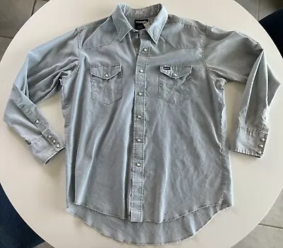 VINTAGE Wrangler Shirt Mens XL Blue Lightweight Long Sleeve Pearl Snap Western • $21