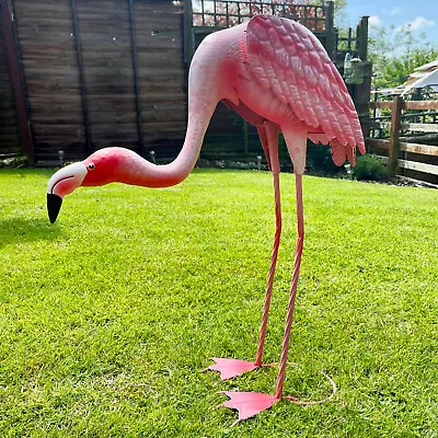 Metal Flamingo Garden Ornament Pink Tall Head Down Exotic Bird Outdoor Sculpture • £28.99