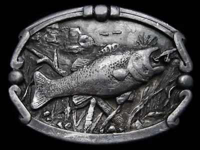 LF11127 VINTAGE 1970s ***LARGE MOUTH BASS AFTER LURE*** FISHING BELT BUCKLE • $12