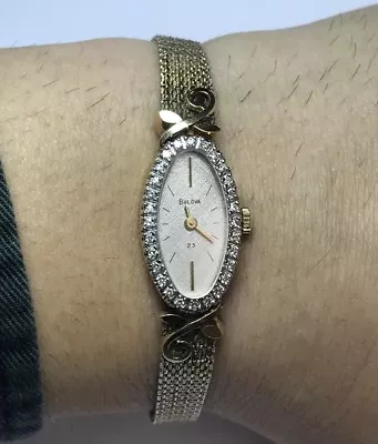 $599.99 • Buy Vintage Ladies 14k Yellow Gold 23 Jewel Bulova Diamond Bezel Wrist Watch