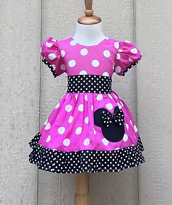 Minnie Mouse Hot Pink Puff Sleeve Dress Pink Polka Dot Minnie Dress • $38