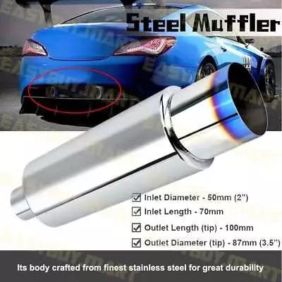 New 3.5  HKS 2  Inlet Polished/Blued Tip Inspired Cannon Exhaust Cannon Muffler • $45.99