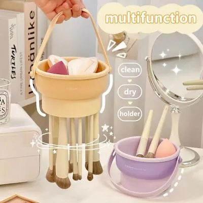 Makeup Brush Cleaning Bowl Silicone Cleaner Mat Storage Drying Rack Bowl • $15.20