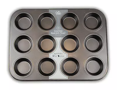 12 Cup Muffin Cake Baking Tray Non-Stick PTFE Carbon Steel Kitchen 2.5cm Depth • £5.59