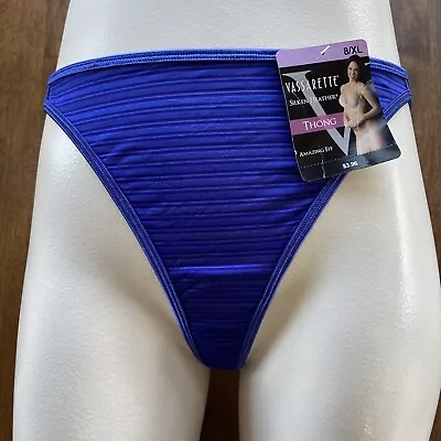 Vassarette Silken Heather Thong Size 8/XL Calypso Blue Stripe Vintage #18339 NWT • $39.99