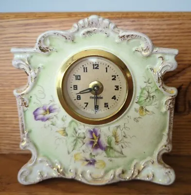 Antique Floral Porcelain Case Clock Signed Brambung With Mercedes Movement • $47.96