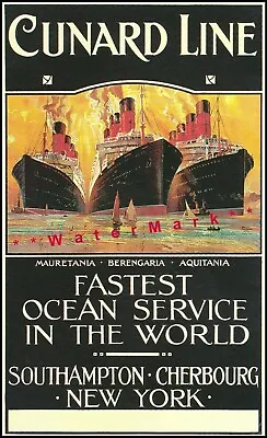 Cunard Ship Line 1910 Fastest Ocean Service Vintage Poster Print Retro Style Art • $21.58