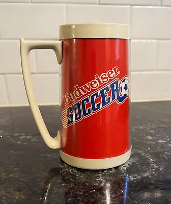 VINTAGE 1980s Budweiser Soccer Beer Mug Insulated Cup Eagle Brand MADE IN USA!!! • $8.95