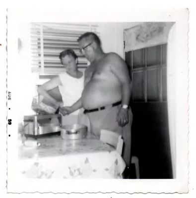 Shirtless Man Making Cooking Food Large Belly Kitchen Vintage Snapshot Photo • $7.50