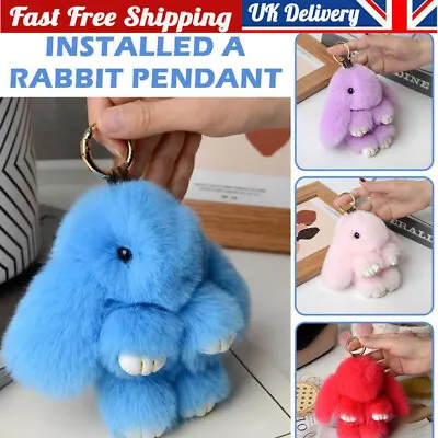 Adorable Fur Bunny Fluffy Rabbit Plush Toy Keyring Bag Charm Pendant Keychain • £4.99