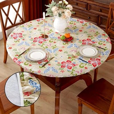 $12.11 • Buy Round Vinyl Fitted Tablecloth Waterproof PVC Elastic Wipeable Indoor/Outdoor