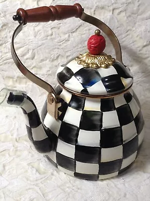 Mackenzie Childs 2 Quart Enamel Tea Kettle Courtly Check Red Finial Nwob • $129.99